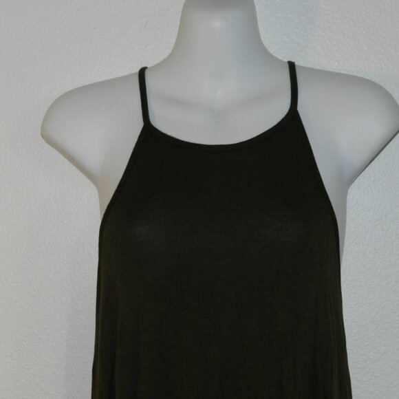 Urban Episode spaghetti strap racer back loose fit flowy tank top, olive green - Picture 3 of 4